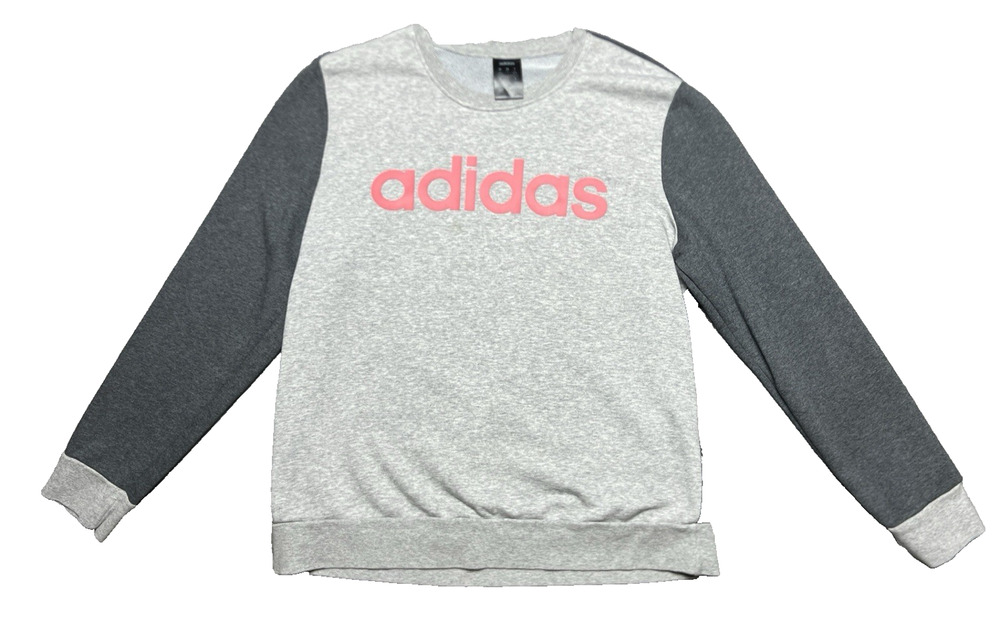 Adidas Pullover Sweatshirt Gray Pink Logo Women's XL Crew Neck EUC